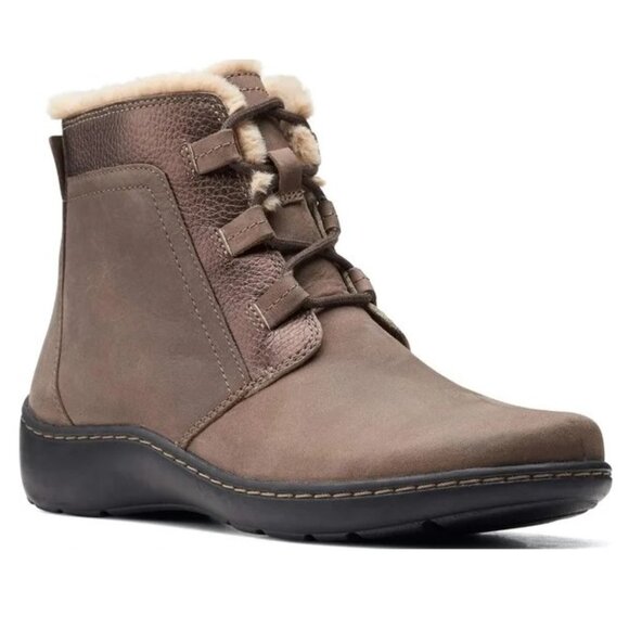 Collections by Clarks Leather Cora Chai Bootie Sherpa Ankle Boots- Taupe/Bronze - Picture 2 of 4